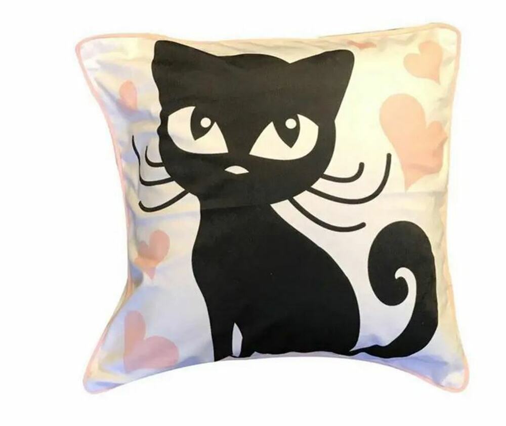 New Home Bedroom Wide Eyed Black Cat Kitten 18 x 18 Throw Pillow Home Decor Gift